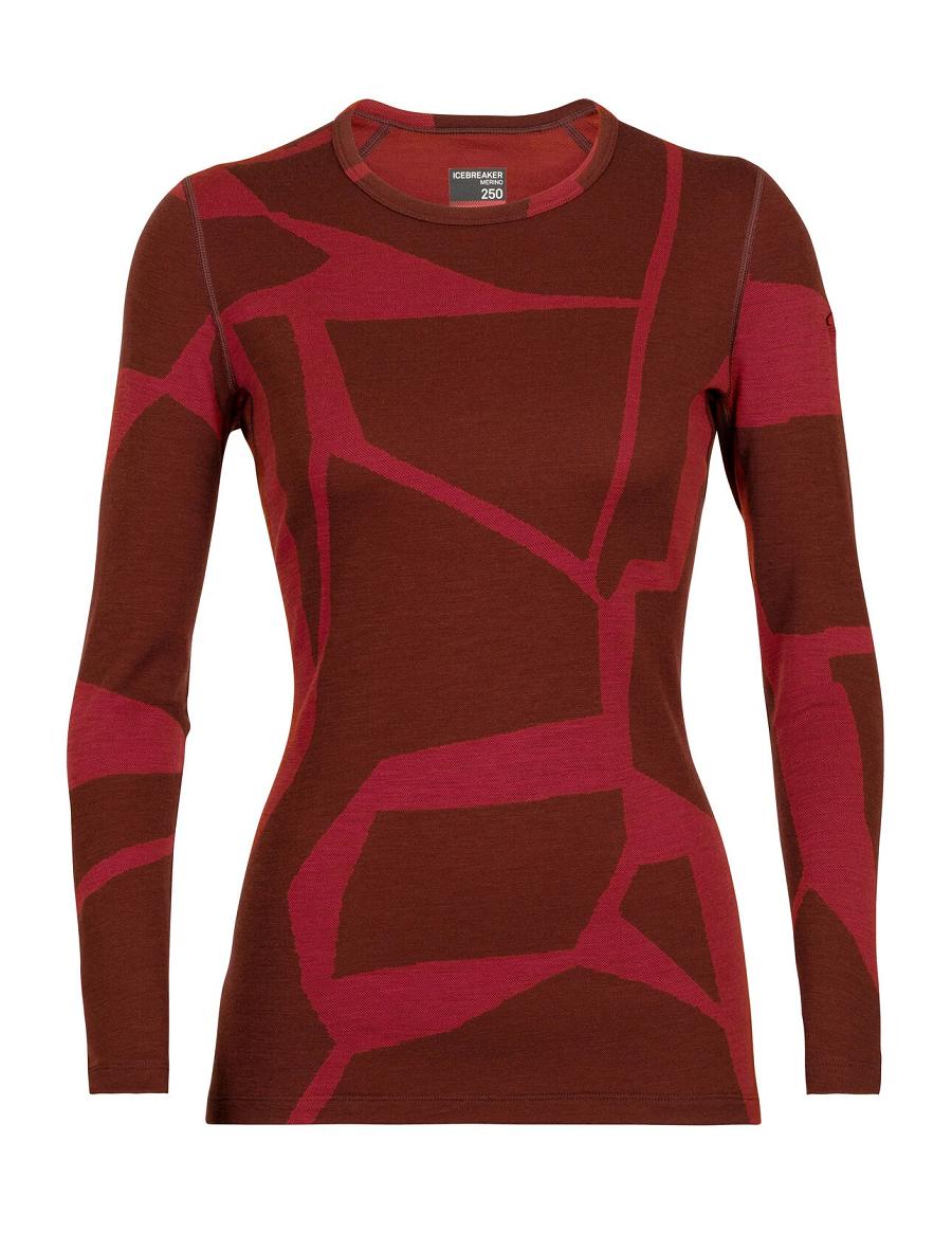 Icebreaker Merino 250 Vertex Long Sleeve Crewe Thermal Top Fractured Landscapes Naisten Base Layers Pinkki | FI 1873BEXC